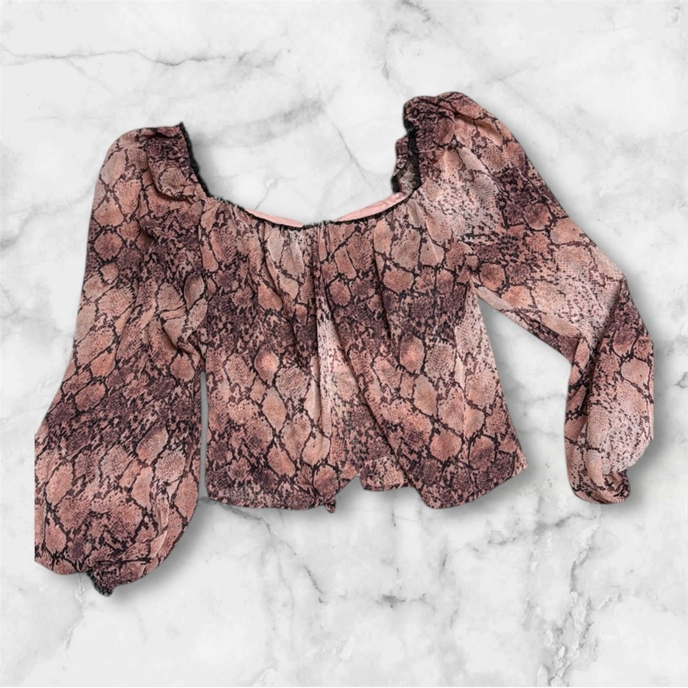 Flynn Skye Pink and Brown Crop Blouse small snake print